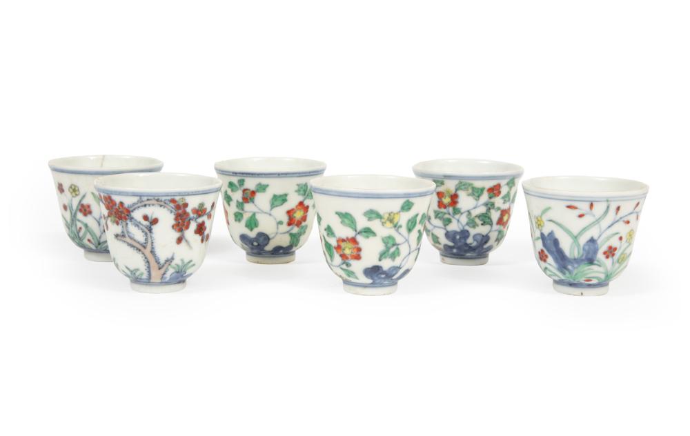 Appraisal: SIX CHINESE DOUCAI PORCELAIN WINE CUPSCollection of Six Chinese Doucai