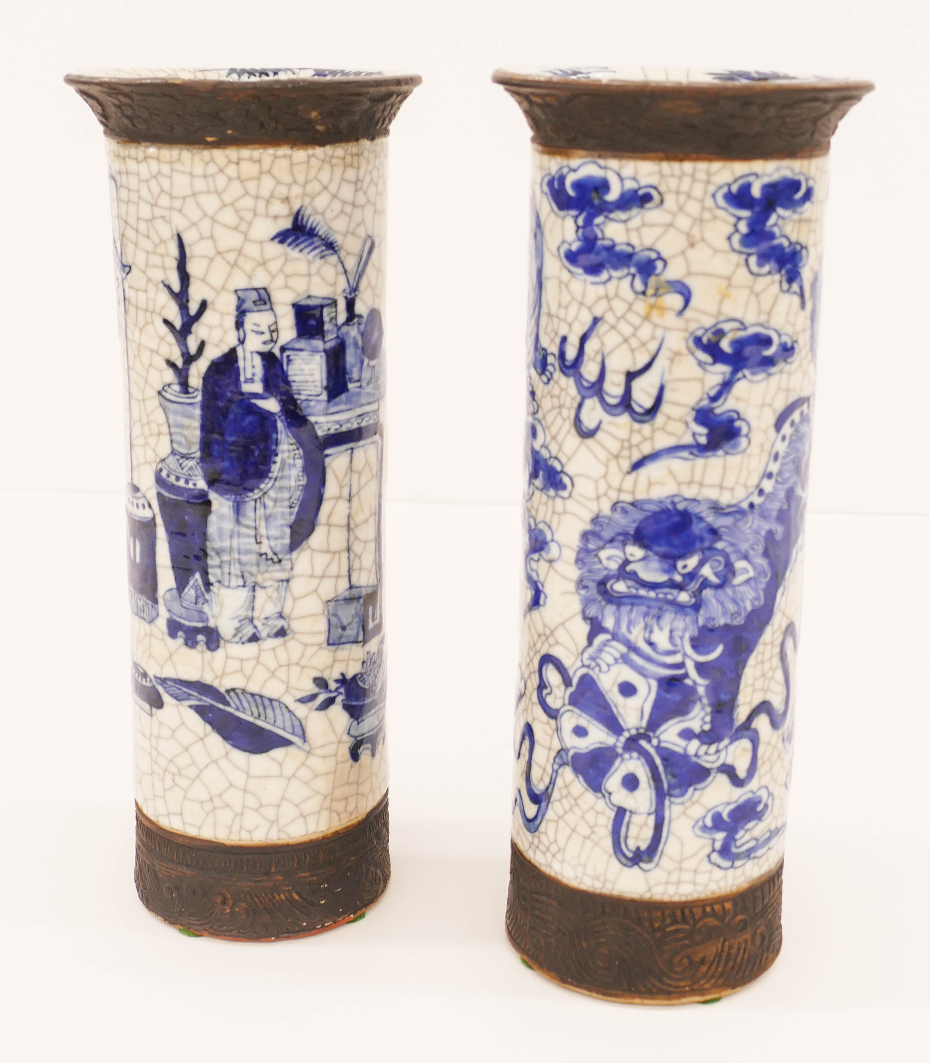 Appraisal: pc Chinese Qing Nanking Crackle Cylinder Vases ''x '' Blue