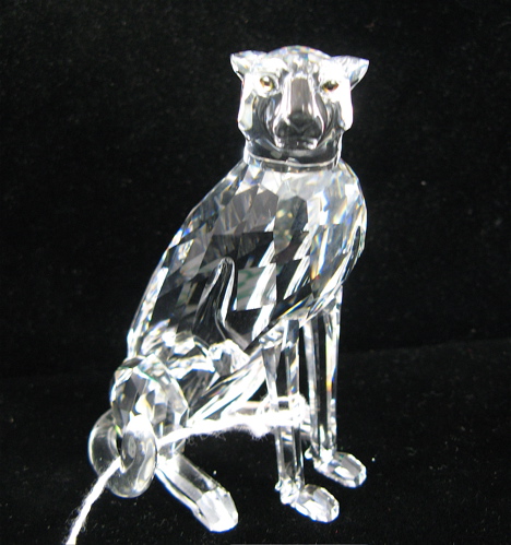 Appraisal: SWAROVSKI AUSTRIAN CUT CRYSTAL CHEETAH FIGURE with brown eyes faceted