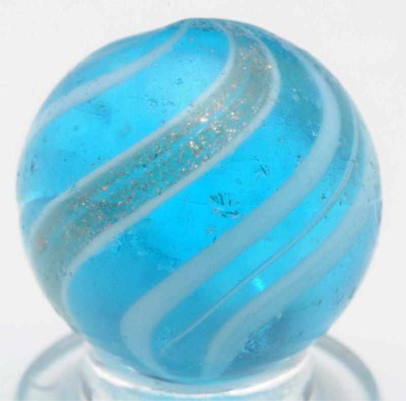 Appraisal: Aqua Glass Banded Lutz Marble Aqua base glass with white