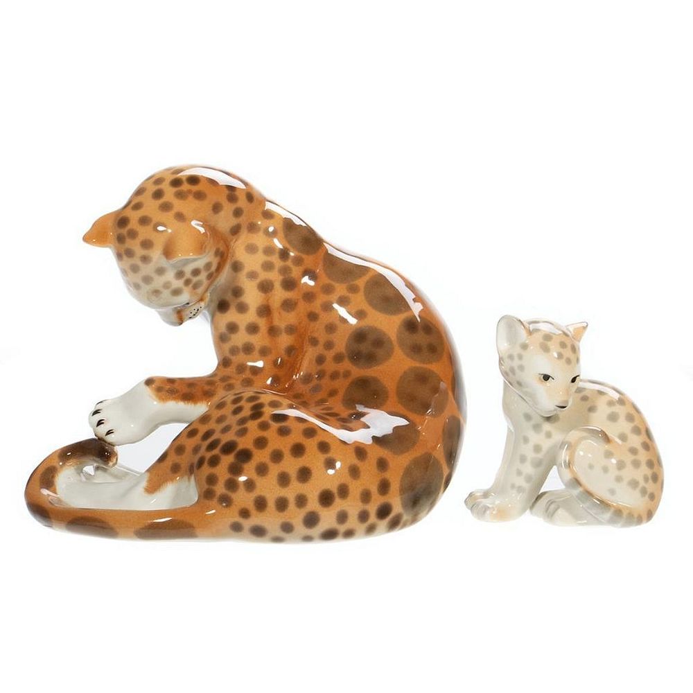 Appraisal: Russian Lomonosov Porcelain Group of Leopards Greatest height in Condition