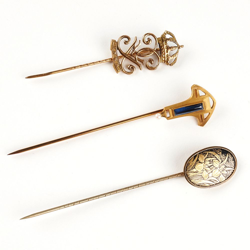 Appraisal: Grp Gold Hair Pins - Komai Group of three hair