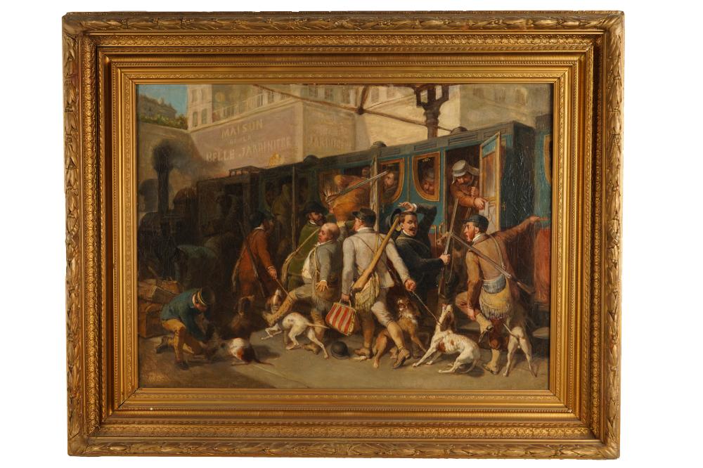 Appraisal: ALEXANDRE JOSQUIN TH CENTURY BOARDING THE TRAINoil on canvas signed