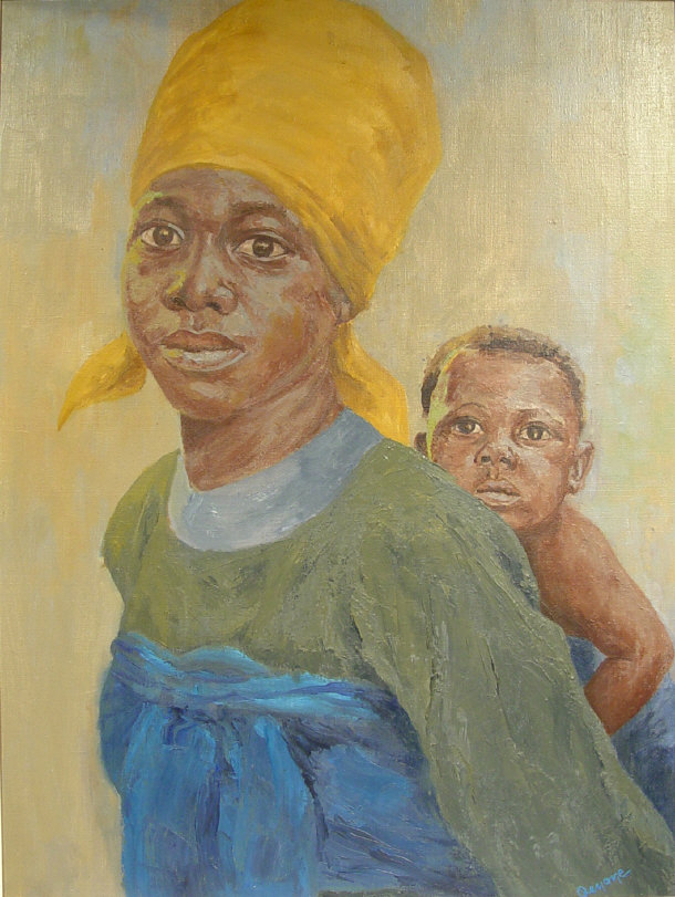 Appraisal: Qemone - Oil onto canvas of an African mother and