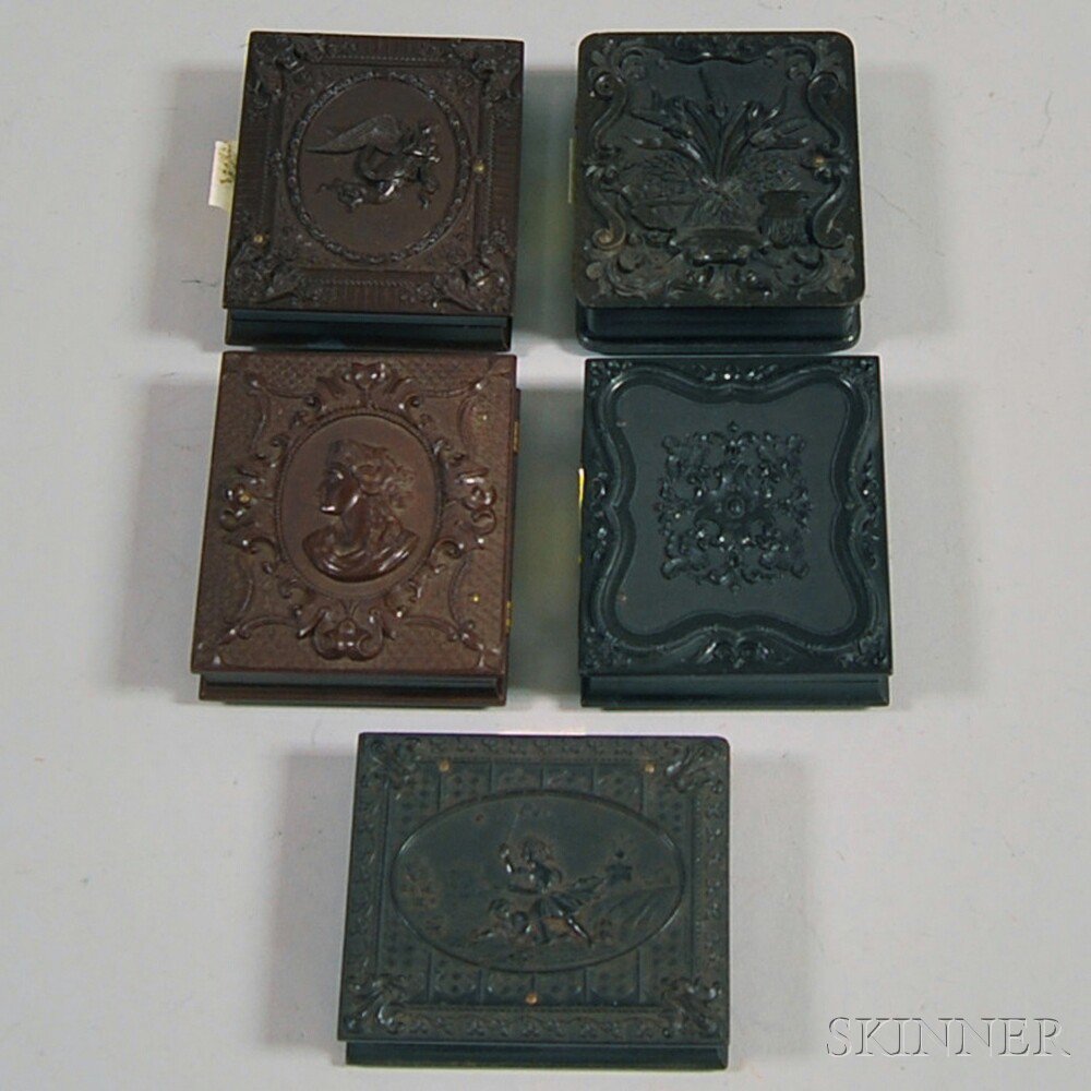 Appraisal: Five Ninth-plate Thermoplastic Union Cases brown Profile of Liberty black