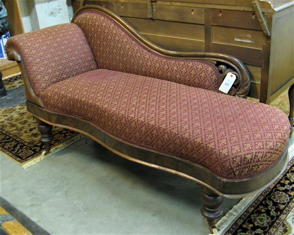 Appraisal: VICTORIAN MAHOGANY CHAISE LOUNGE American th century with later fleur-de-lis