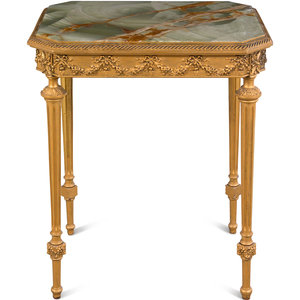 Appraisal: A Louis XVI Style Giltwood Onyx-Top Side Table First Half