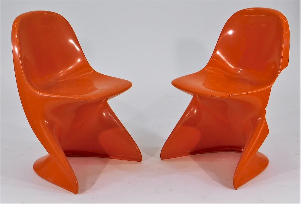 Appraisal: Pair Panton Casalino I Orange Child's Chairs Denmark Circa Lot