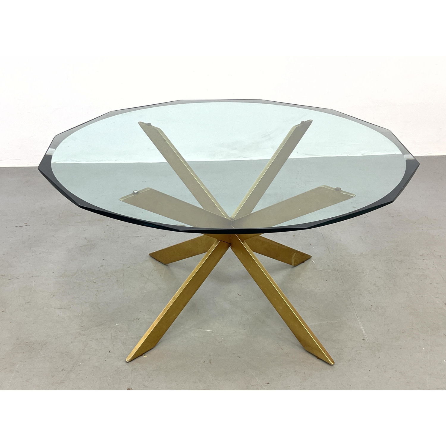 Appraisal: PACE Glass and Brass Cocktail Coffee Table Beveled glass top