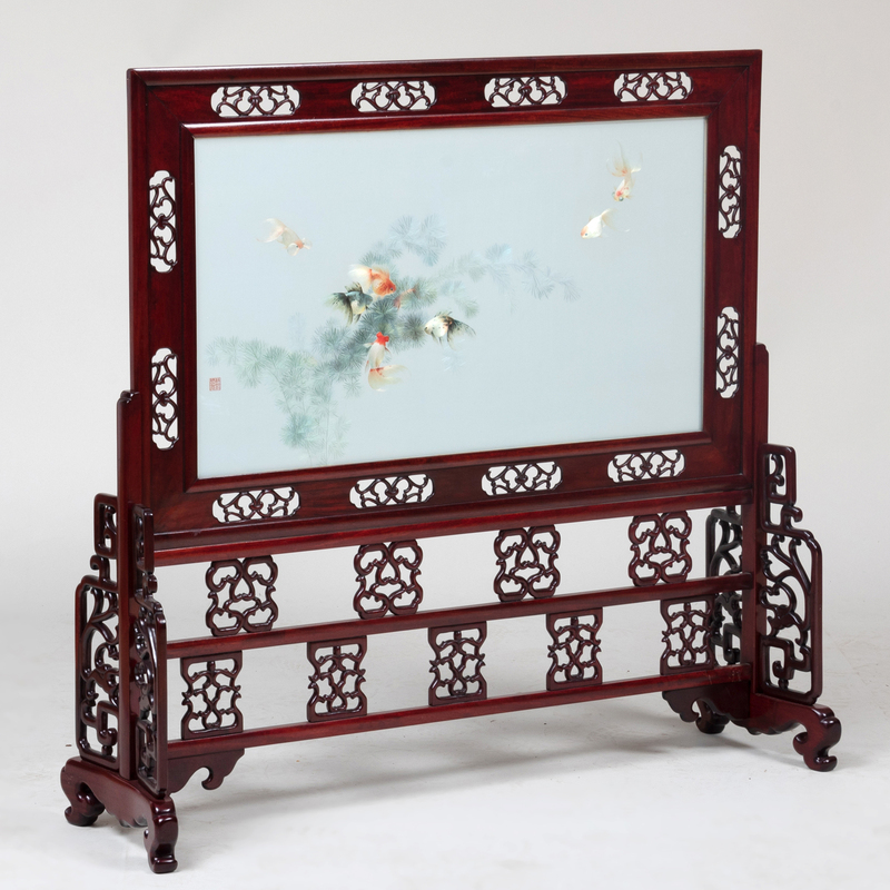 Appraisal: Chinese Mahogany and Glass Table Screen of Recent Manufacture x