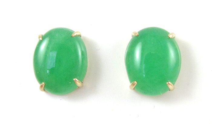 Appraisal: PAIR OF GREEN JADE EARRINGS each k yellow gold set