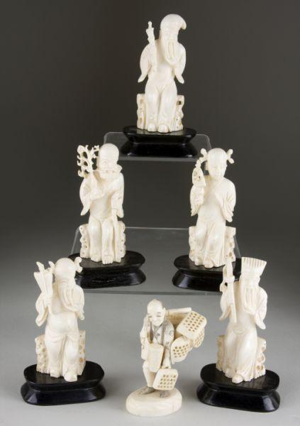 Appraisal: Group of Carved Ivory Figures five pieces portray Immortals in