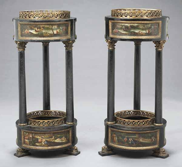 Appraisal: A Pair of Ormolu and Paint-Decorated Marble Jardini res in