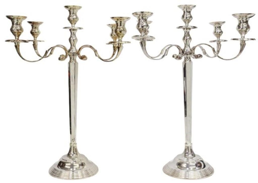 Appraisal: pair Large silver-tone metal candelabra late th c five candle