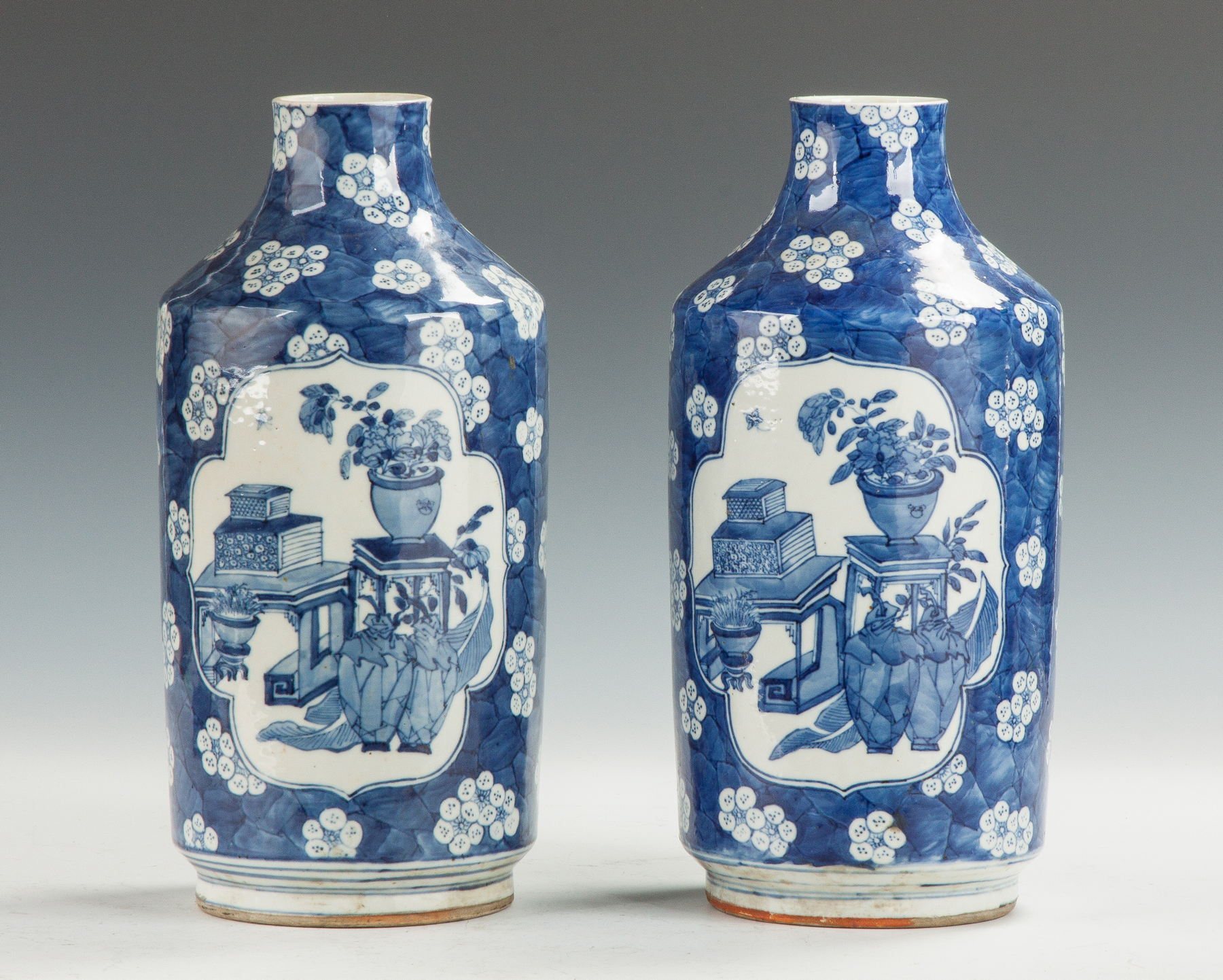 Appraisal: Pair of Chinese Blue White Porcelain Vases Sgn Decorated with