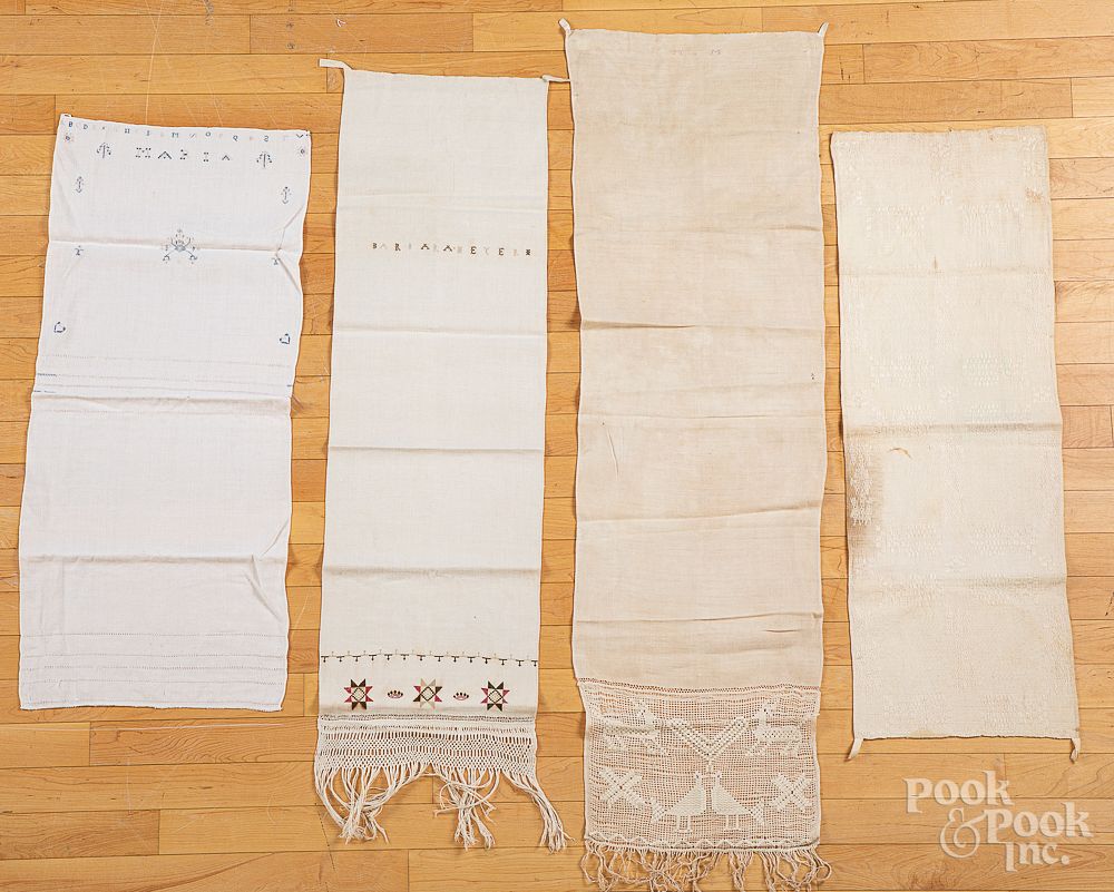 Appraisal: Embroidered and drawn work show towels Seven Pennsylvania embroidered and