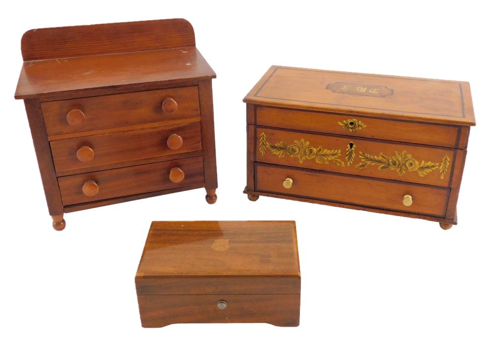 Appraisal: Two small miniature chests and a hinged lid Thorens music