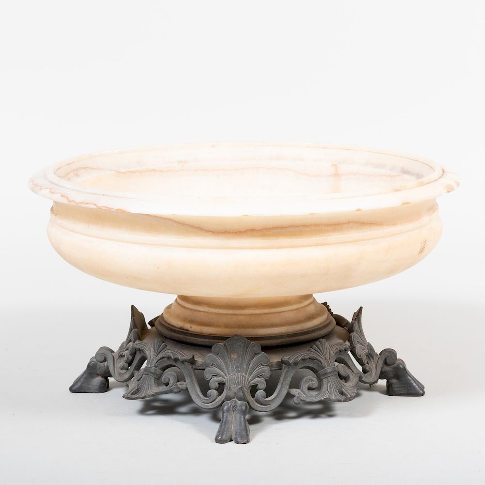 Appraisal: Victorian Alabaster Bowl on Metal Stand x in Condition Numerous