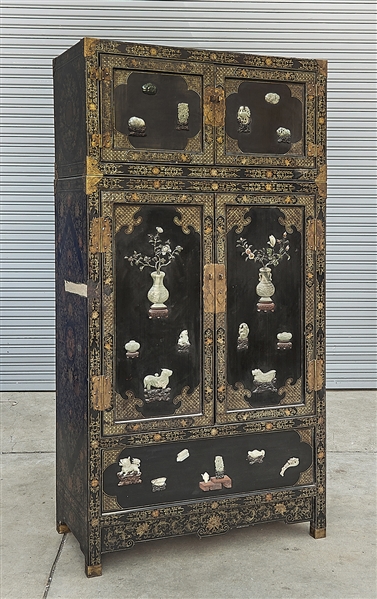 Appraisal: Tall Chinese painted hard wood two-piece cabinet each with doors