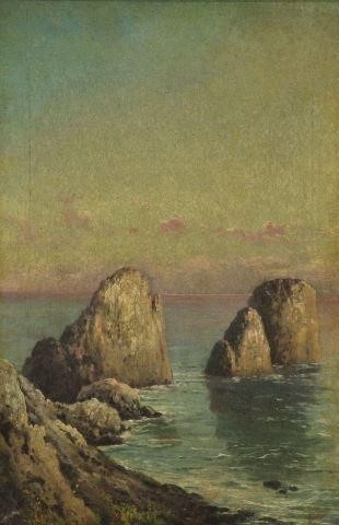 Appraisal: Framed oil on canvas painting Seascape with Rocks unsigned craquelure