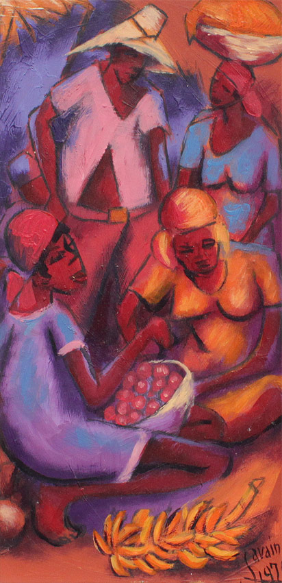 Appraisal: SAVAIN Petion Haitian - Haitian Market Scene with Three Women