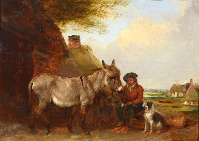 Appraisal: Edmund Bristow British - Feeding the donkeys oils on panel