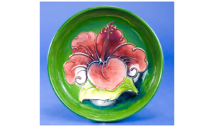 Appraisal: Moorcroft Bowl Hibiscus Pattern on Green Ground Marks to base