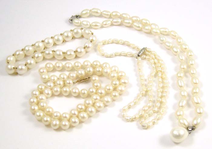 Appraisal: FOUR ARTICLES OF PEARL JEWELRY including three pearl necklaces and