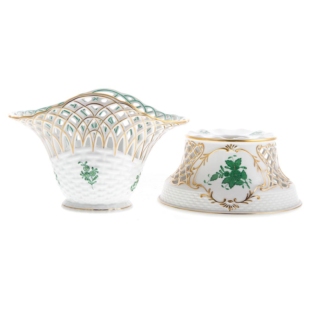 Appraisal: Herend Porcelain Teapot Warming Stand and Basket in the Green