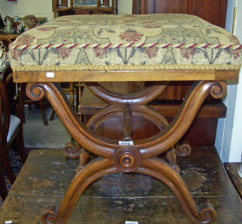 Appraisal: A Victorian rosewood X-framed stool -