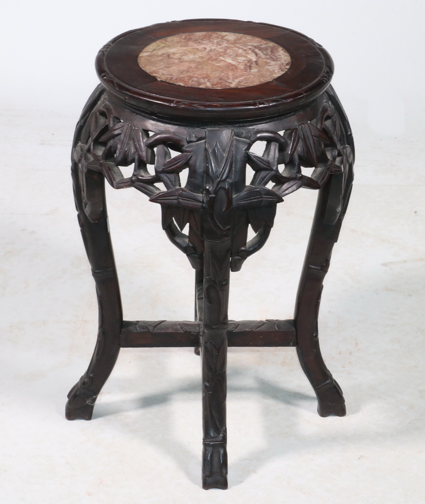 Appraisal: TH C CHINESE PLANT STAND Round Four Legged Red Marble