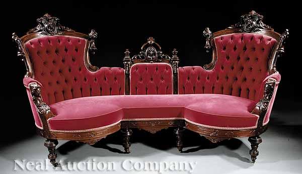 Appraisal: An American Renaissance Carved Walnut Sofa c - attributed to