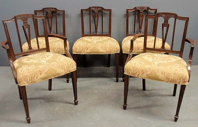 Appraisal: - Set of eight Hepplewhite style mahogany chairs with carved