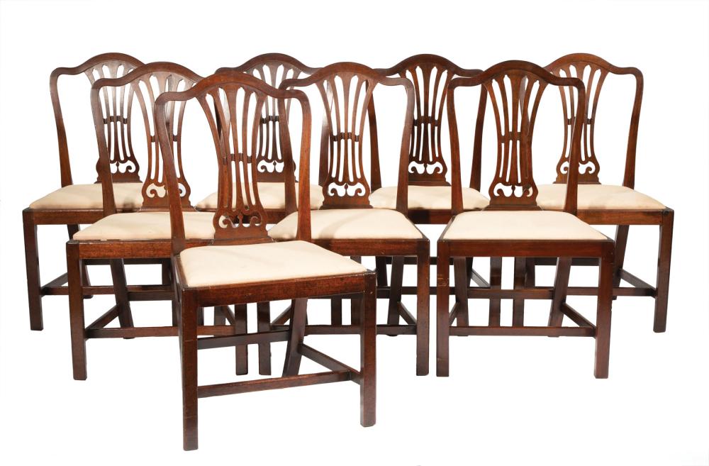 Appraisal: Eight Georgian-Style Carved Oak and Mahogany Side Chairs early th