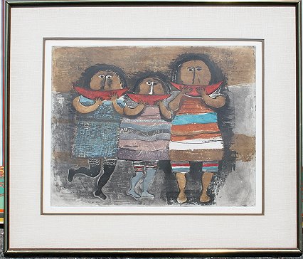 Appraisal: BOULANGER Graciela Rodo Bolivia - Three Children eating watermelon Etching