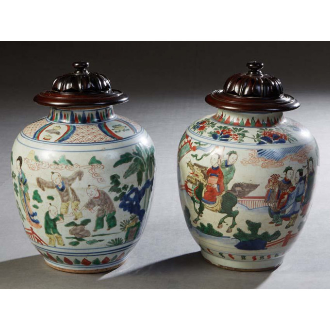 Appraisal: Pair of Chinese Porcelain Baluster Ginger Jars th c with