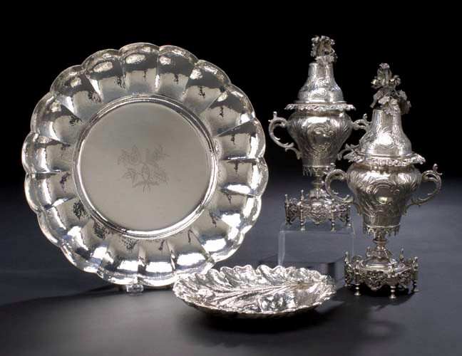 Appraisal: Pair of Turkish Silver Spice Urns first quarter th century