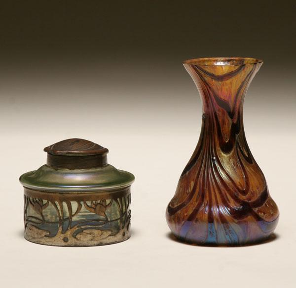 Appraisal: Two Loetz art glass items including a vase with iridescent