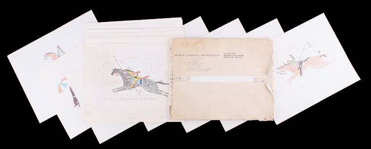 Appraisal: Red Hawk Ledger Art Wounded Knee c This is an