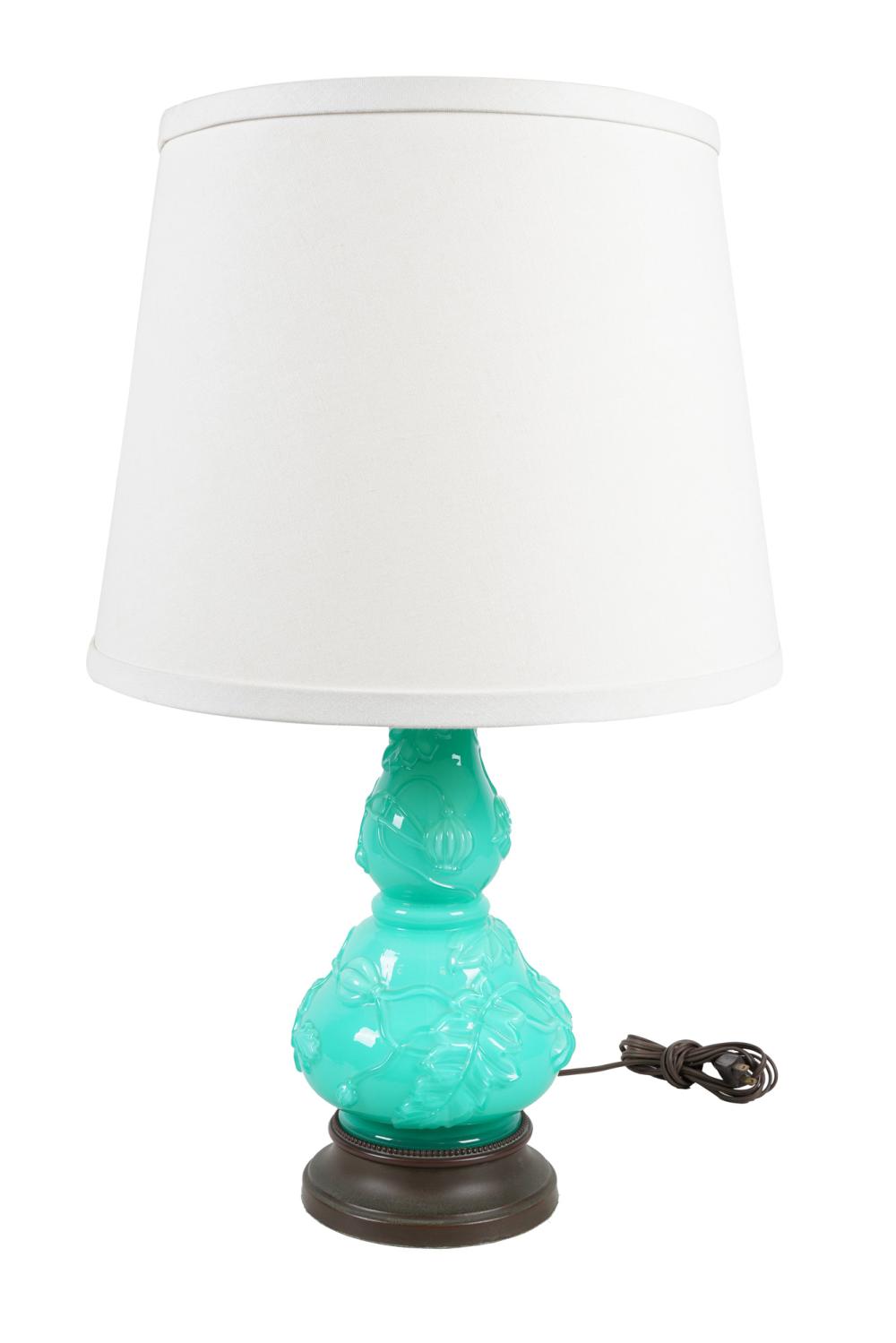 Appraisal: CELADON-COLORED PEKING-STYLE GLASS TABLE LAMP total inches high Condition