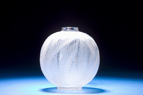 Appraisal: R LALIQUE Vase Palmes clear and frosted with sepia patina