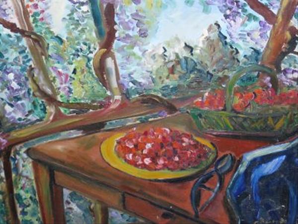 Appraisal: C Bertrix Still life of flowers and fruit Impressionist oil