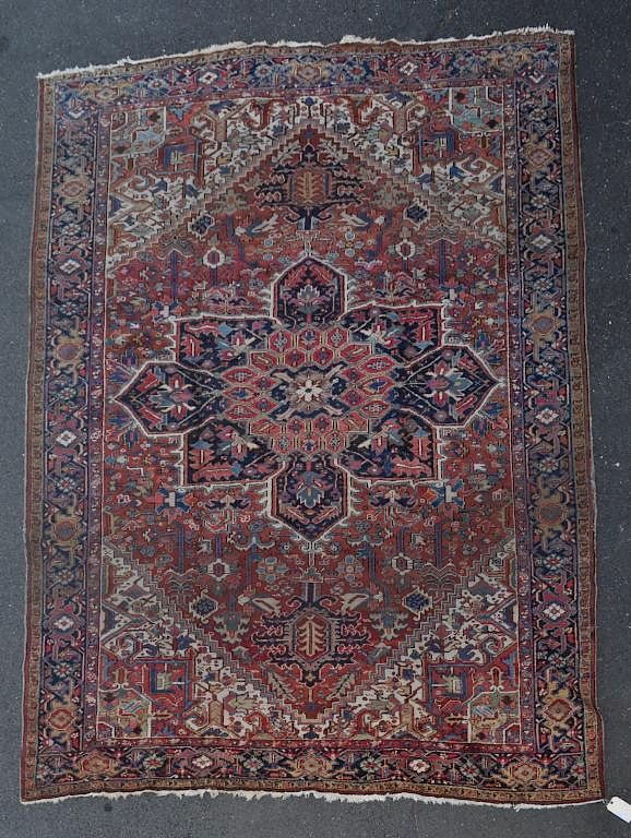 Appraisal: Persian Heriz Rug edge loss fading wear ' long '