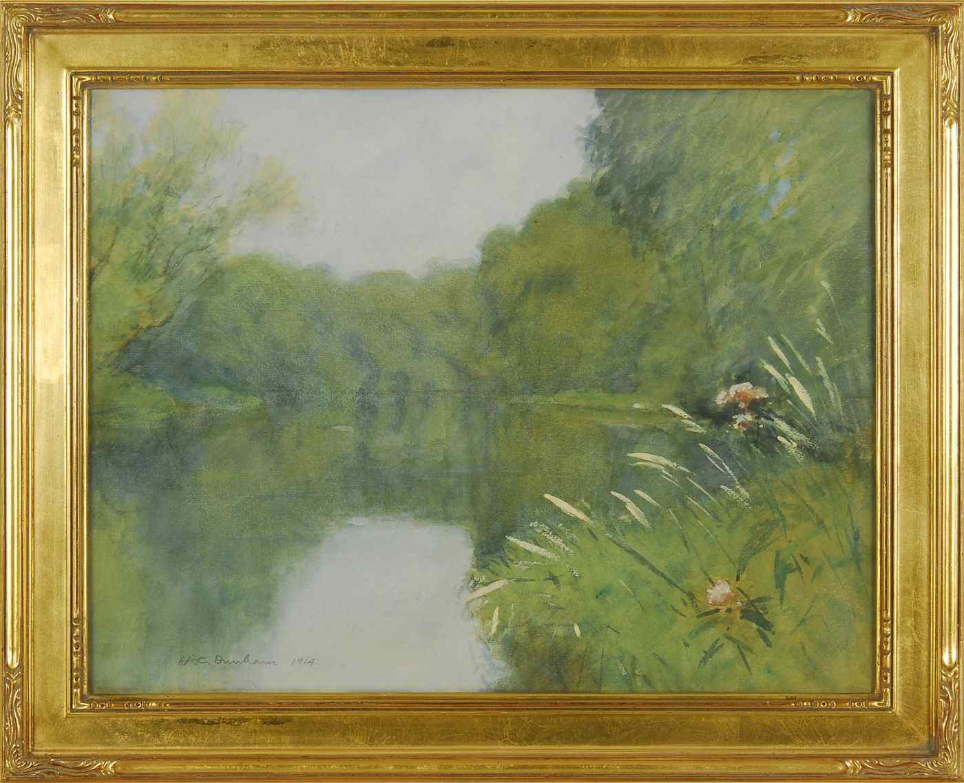 Appraisal: HORACE C DUNHAMAmerican - River landscape with flowers Signed lower