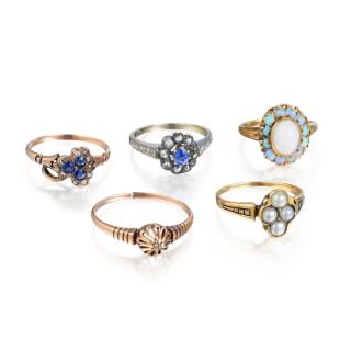 Appraisal: A Lot of Five Antique Rings Crafted out of white