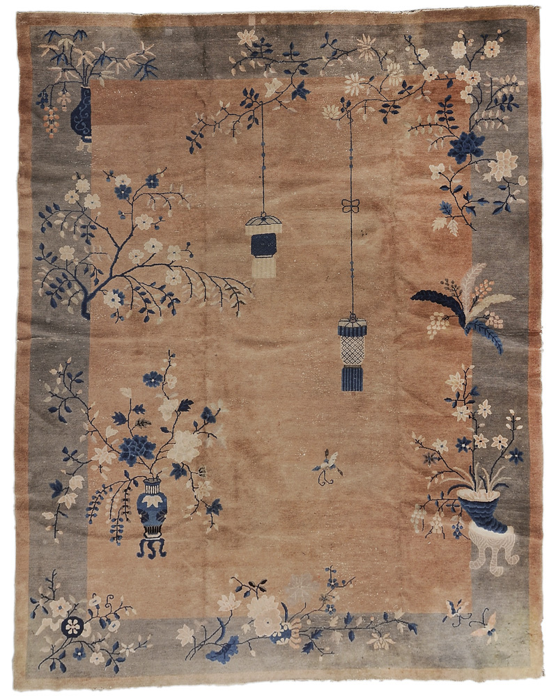 Appraisal: Chinese Carpet th century floral bouquets and hanging lanterns on