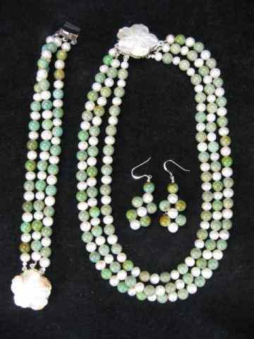 Appraisal: Turquoise Pearl Jewelry Suite sea foam green turquoise and white