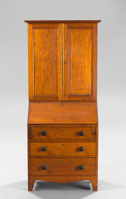 Appraisal: English Oak Slant-Lid Secretary Bookcase ca of George III inspiration