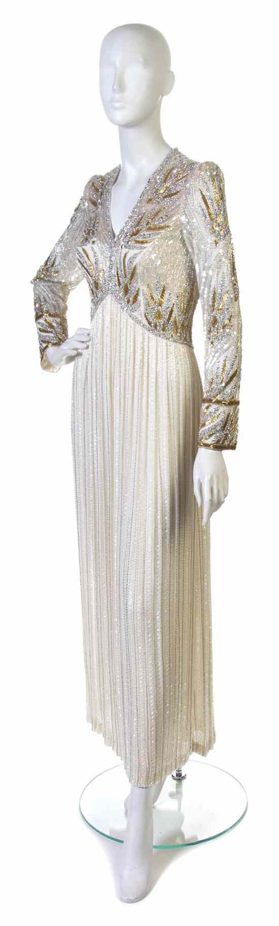 Appraisal: A Bob Mackie Cream Silver and Gold Beaded Evening Gown