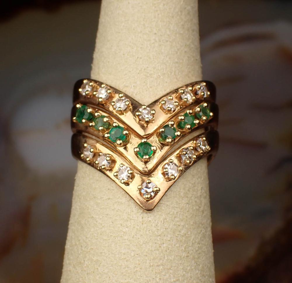 Appraisal: DIAMOND EMERALD AND FOURTEEN KARAT GOLD RING WITH APPRAISAL The